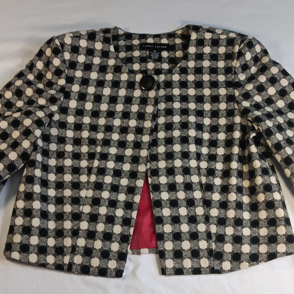 Larry Levine 10% Wool Black and White Circular Checkered Jacket